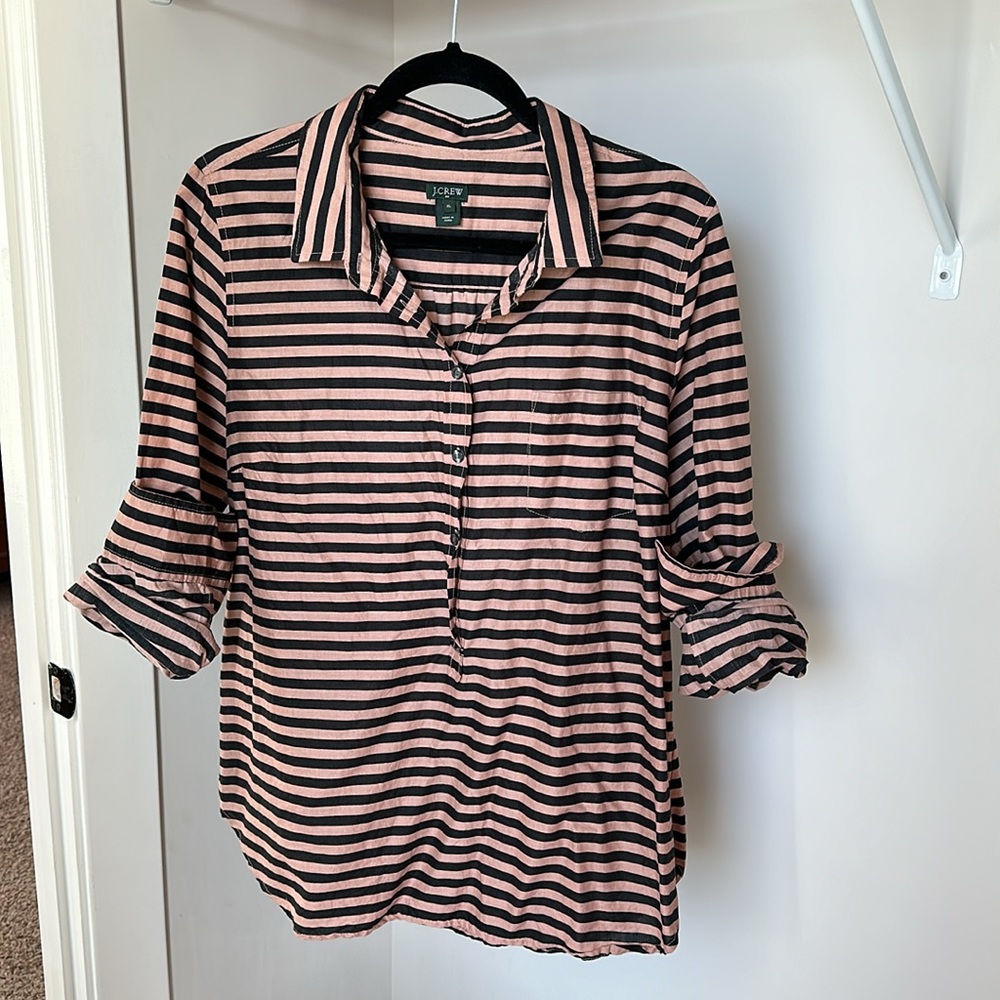 J.Crew Women's Half Button Up Shirt Long Sleeve Size XL